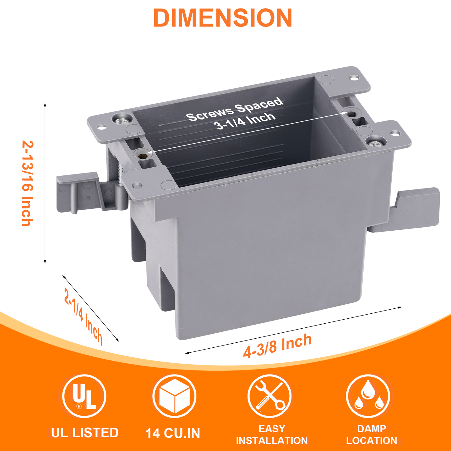 3PK Single Gang Electrical Outlet Box,14 Cubic Inch Junction Box, Old Work Box, UL Listed, Gray